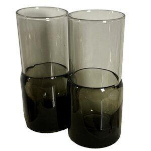 Retired Pier 1 Shot Glasses Double Dip Smoky Black Mid Century Style Shooters